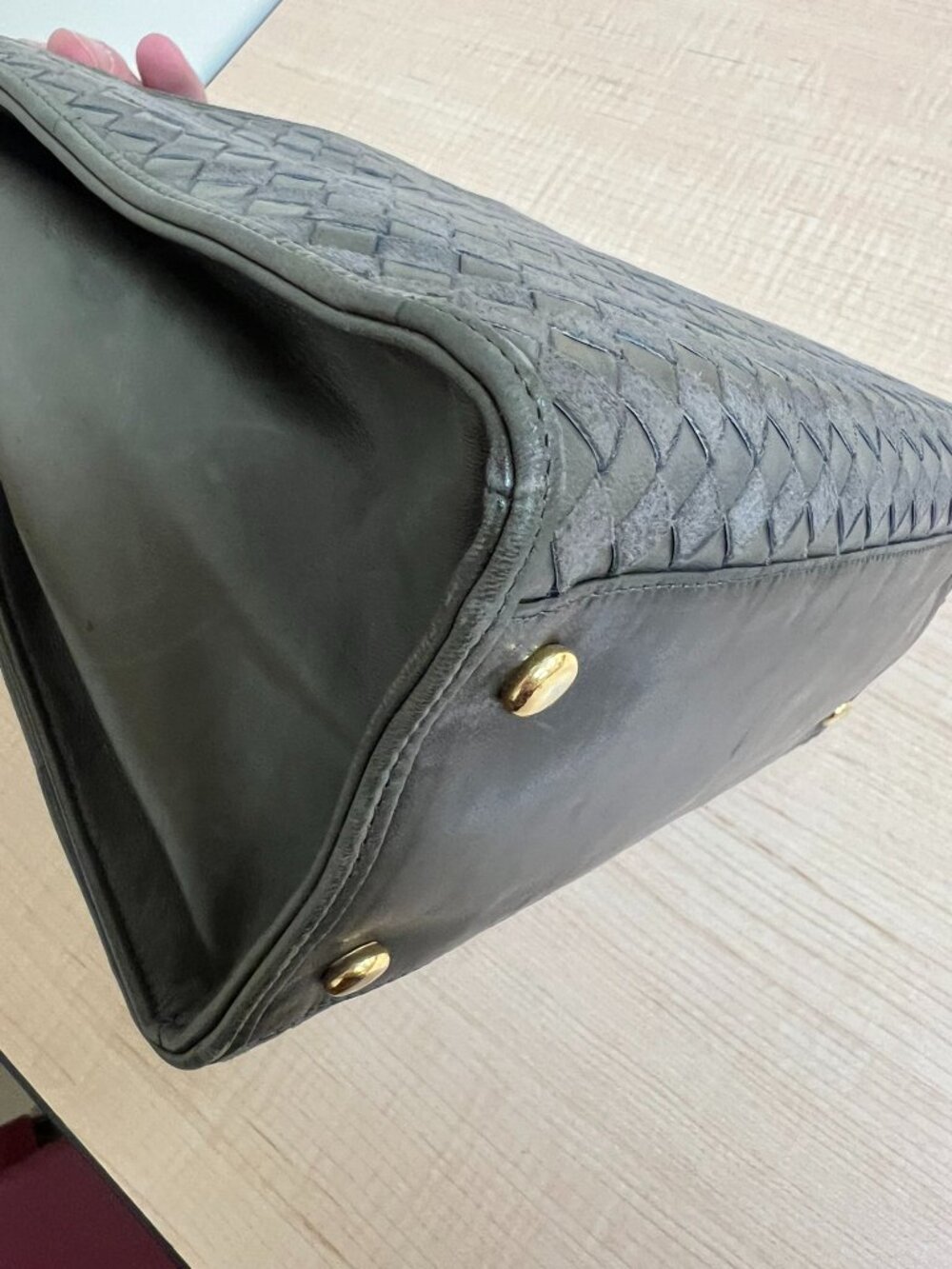 Bally Vintage Woven Leather Top Handle Bag Intrecciato Style Gold Hardware - Picture 8 of 16